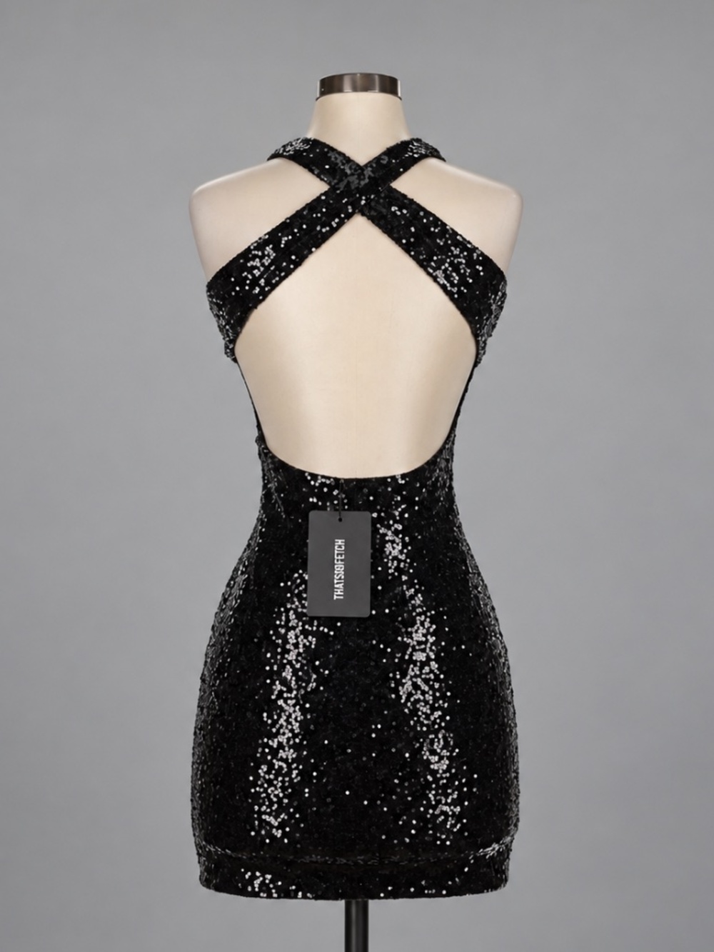 THATSSOFETCH Black Sequin Open Back Mini Dress – Size 4 NWT
